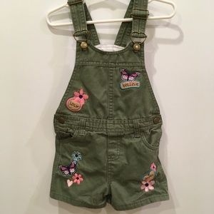 GIRL'S BIB OVERALLS Green Shorts Embroidered SZ 4T